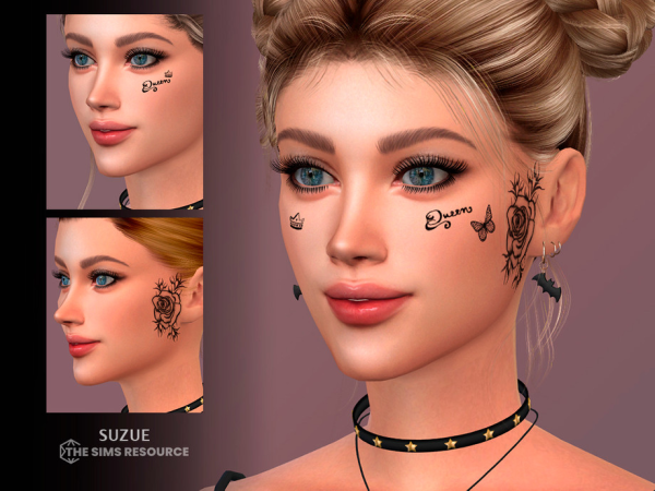 Mix Queen Face Tattoo by Suzue - The Sims 4 Custom Content