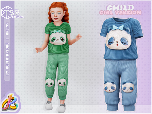 Maxis Match Child Girl SET Cute Panda Face by RobertaPLobo - The Sims 4 Custom Content