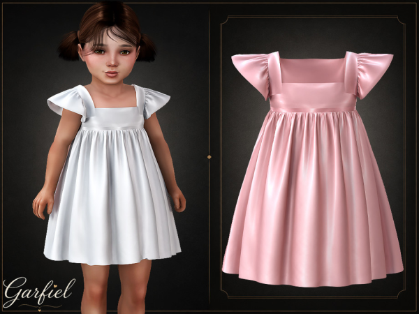 Alpha Toddler Elegant satin dress with flutter sleeves and gathered skirt by Garfiel - The Sims 4 Custom Content