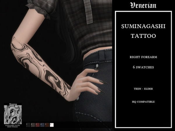 Mix Suminagashi Tattoo Right Forearm by Venerian - The Sims 4 Custom Content