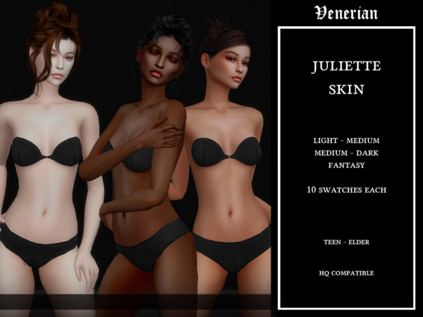 Alpha Juliette Skin Light Medium Dark Fatasy Skintones by Venerian - The Sims 4 Custom Content