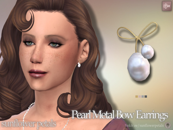 Mix Pearl Metal Bow Earrings - The Sims 4 Custom Content