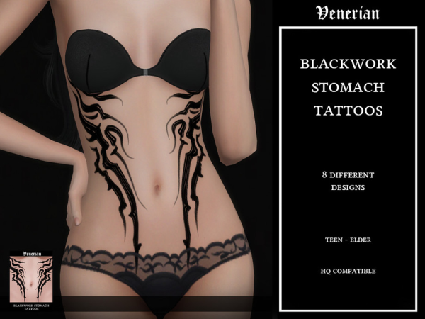 Mix Blackwork Stomach Tattoos by Venerian - The Sims 4 Custom Content
