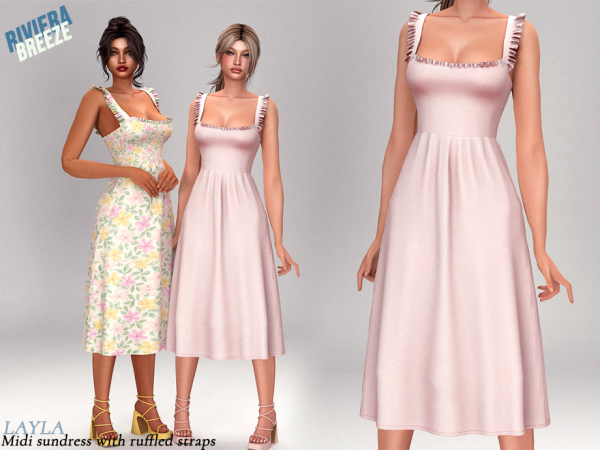 Alpha tsr Layla Female midi sundress with ruffled straps - The Sims 4 Custom Content