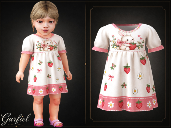 Alpha Infant Sweet printed dress with strawberries and floral details by Garfiel - The Sims 4 Custom Content