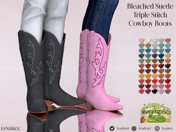 Alpha Bleached Suede Triple Stitch Cowboy Boots Set - The Sims 4 Custom Content