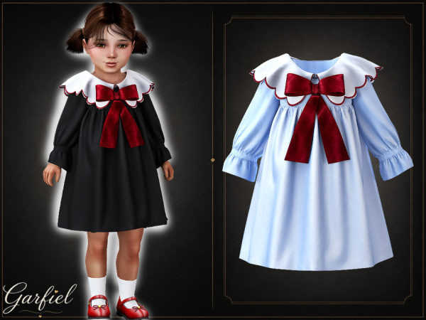 Alpha Toddler Classic dress with scalloped collar and velvet bow by Garfiel - The Sims 4 Custom Content