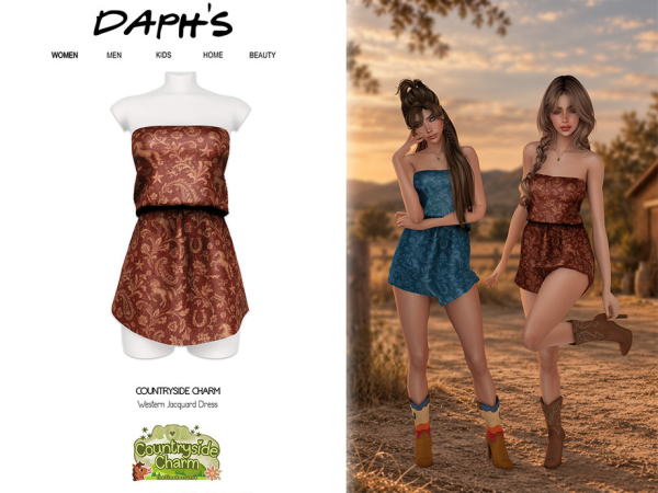 Alpha Daph's Countryside Charm Western Jacquard Dress - The Sims 4 Custom Content