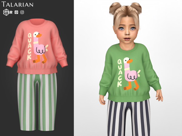 Mix Arabella Outfit With Duck Sweatshirt And Striped Pants by talarian - The Sims 4 Custom Content