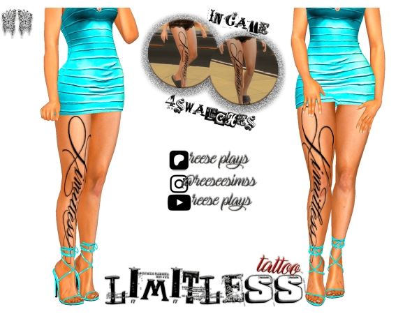 Alpha Limitless Script Font Tattoo - The Sims 4 Custom Content