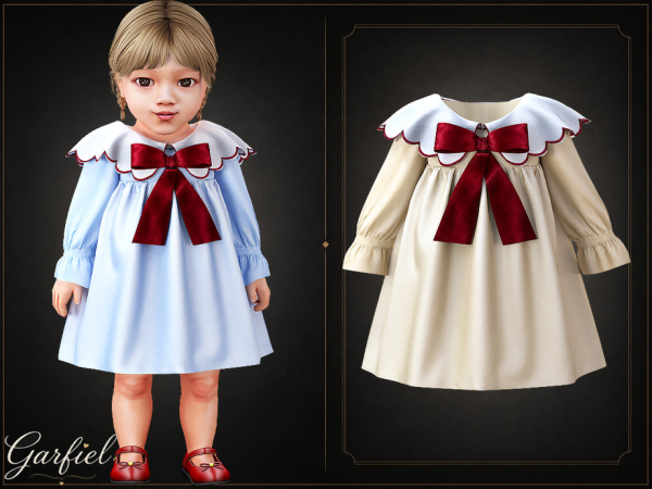 Alpha Infant Vintage style dress with statement collar and bow by Garfiel - The Sims 4 Custom Content