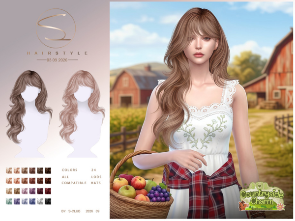 Alpha S CLUB Wavy curls hair Countryside Charm Club by S - The Sims 4 Custom Content