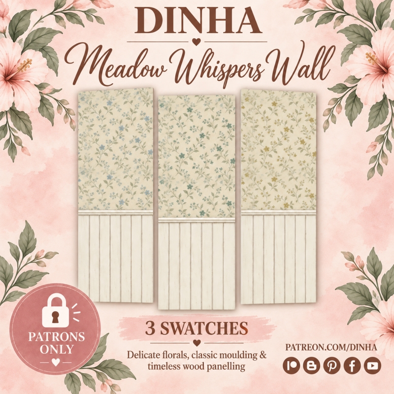 Alpha Meadow Whispers Wall Three Soft Florals for Cozy Homes by dinhagamer - The Sims 4 Custom Content