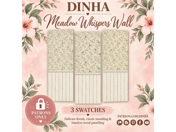 Alpha Meadow Whispers Wall Three Soft Florals for Cozy Homes - The Sims 4 Custom Content