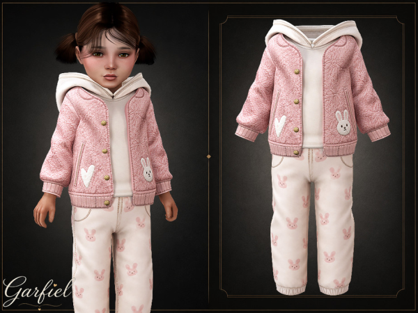 Alpha Toddler Cozy layered outfit with textured jacket and printed pants by Garfiel - The Sims 4 Custom Content