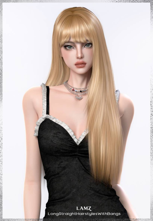 Alpha LAMZ_LongStraightHairstylesWithBangs_001F by simsfinds - The Sims 4 Custom Content