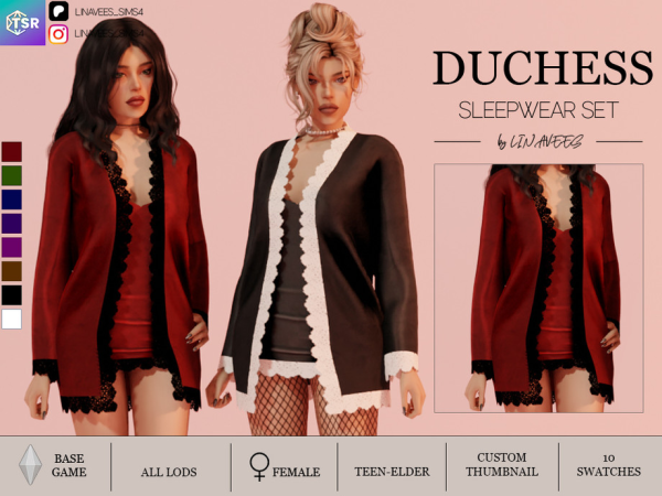 Alpha DUCHESS SLEEPWEAR SET by linavees - The Sims 4 Custom Content