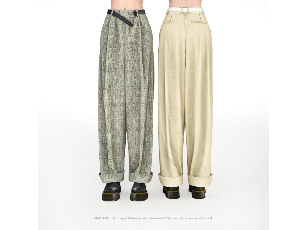 Alpha Belted Wide Leg Trousers by charonlee - The Sims 4 Custom Content