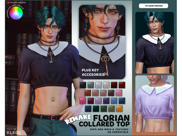 Mix PEACH Florian Collared Top by kleossims - The Sims 4 Custom Content