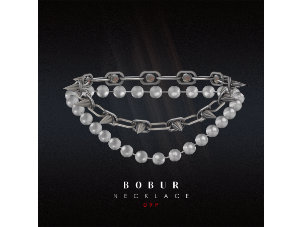 Alpha Double Chain Necklace with spikes by Bobur - The Sims 4 Custom Content