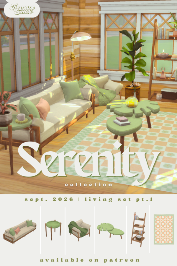 Maxis Match Serenity Collection Living Set pt 1 by simsfinds - The Sims 4 Custom Content