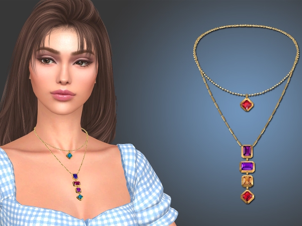 Alpha Color Stone Double Necklace - The Sims 4 Custom Content