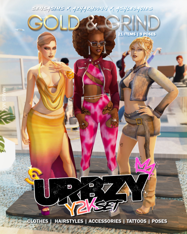 Maxis Match URBZY Y2K SET PART 2 GOLD GRIND by simsfinds - The Sims 4 Custom Content