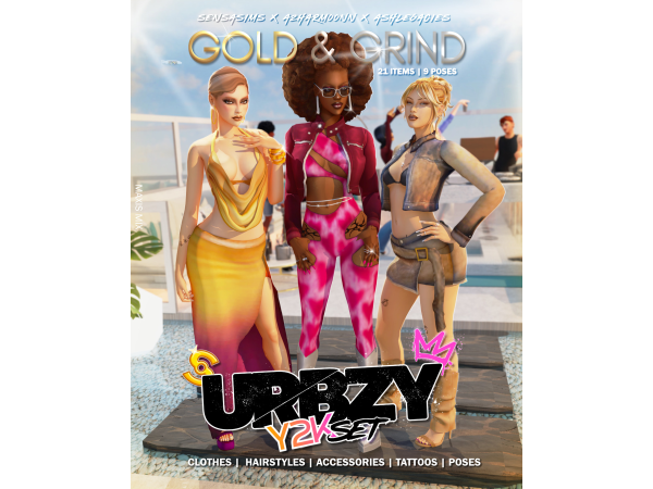 Maxis Match URBZY Y2K SET PART 2 GOLD GRIND by SensaSims - The Sims 4 Custom Content