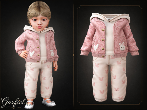 Alpha Infant Cozy layered set with textured jacket and printed pants by Garfiel - The Sims 4 Custom Content