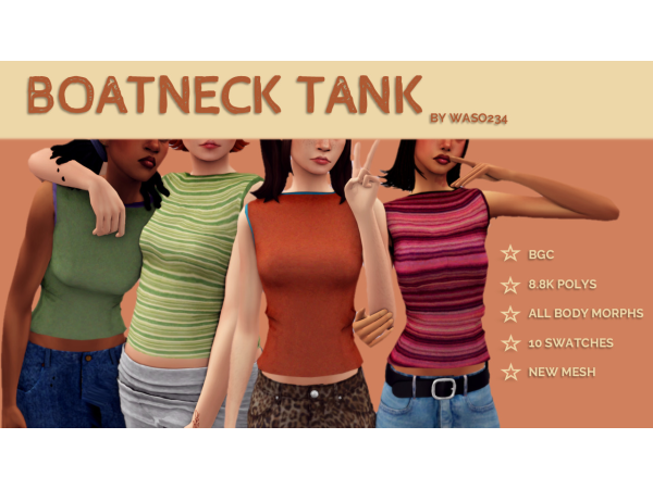 Maxis Match BOATNECK TANK TOP by waso_234 - The Sims 4 Custom Content