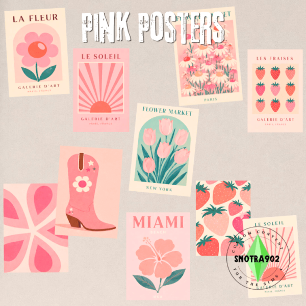Maxis Match Pink Posters by simsfinds - The Sims 4 Custom Content