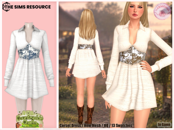 Alpha Countryside Charm Corset Dress - The Sims 4 Custom Content