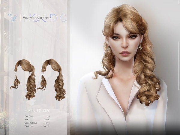 Alpha Vintage curly hair ER0520 by wingssims - The Sims 4 Custom Content