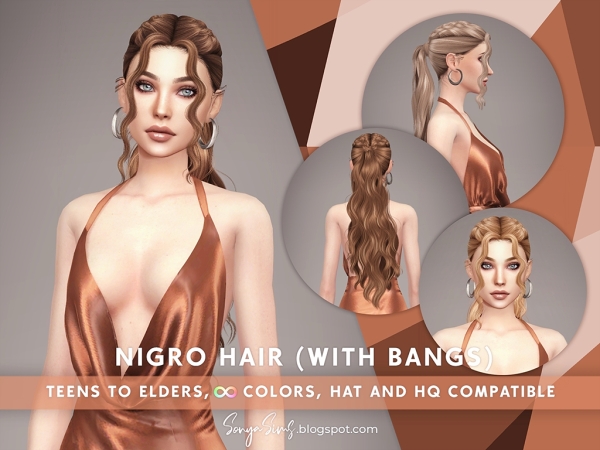 Alpha Nigro Hair (With bangs) - The Sims 4 Custom Content