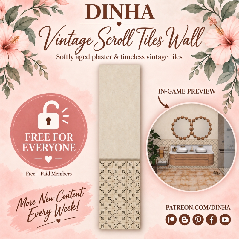 Alpha Vintage Scroll Tiles Wall FREE Download for by dinhagamer - The Sims 4 Custom Content