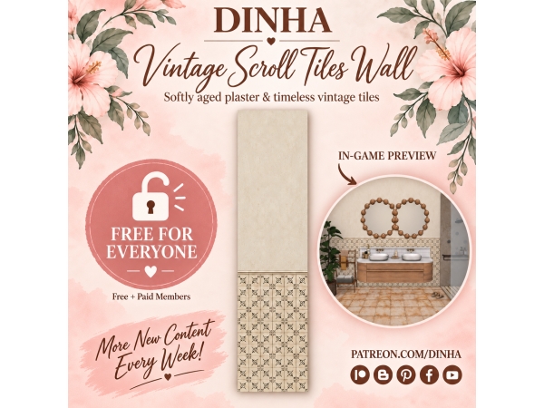 Alpha Vintage Scroll Tiles Wall FREE Download for - The Sims 4 Custom Content