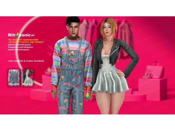 Alpha Nitropanic_CP Chucky and Tiff outfit - The Sims 4 Custom Content