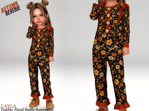 Alpha curseforge Toddler Ruffle Knit Floral Romper (autumn reverie set) - The Sims 4 Custom Content
