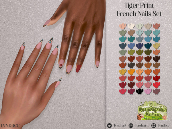Alpha Tiger Print French Nails Set - The Sims 4 Custom Content