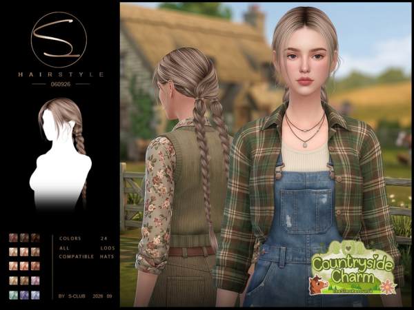 Alpha S CLUB double long braids hair Countryside Charm Club by S - The Sims 4 Custom Content