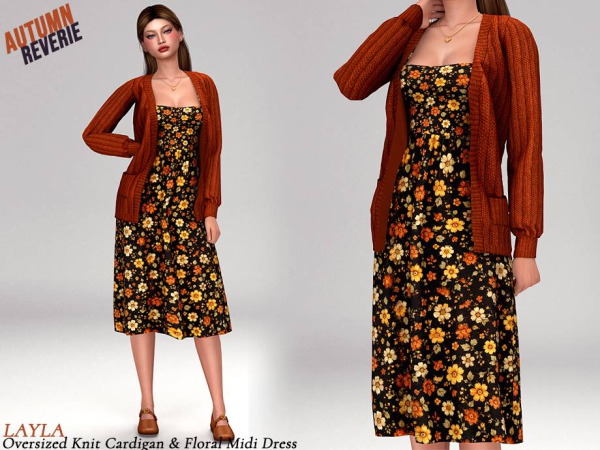 Alpha curseforge Cardigan Floral Midi Dress (autumn reverie set) - The Sims 4 Custom Content