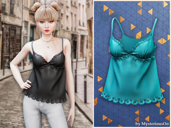 Alpha Lace trim silk cami by MysteriousOo - The Sims 4 Custom Content