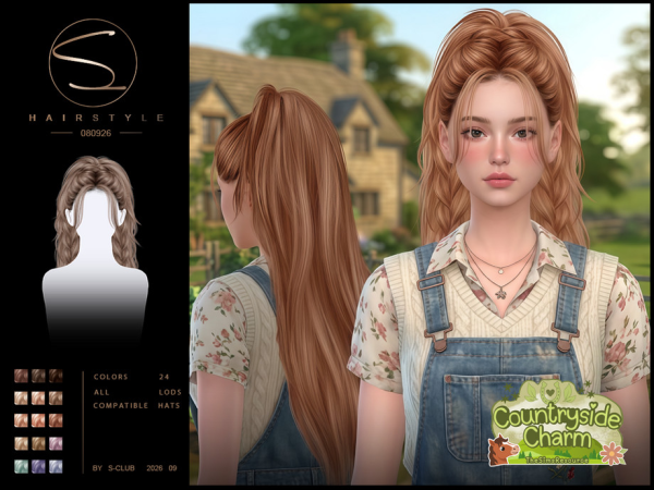 Alpha S CLUB Ponytail and double long braids hair Countryside Charm Club by S - The Sims 4 Custom Content