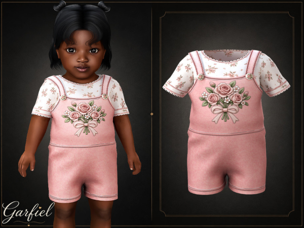 Alpha Infant Sweet floral romper with layered top and bouquet detail by Garfiel - The Sims 4 Custom Content