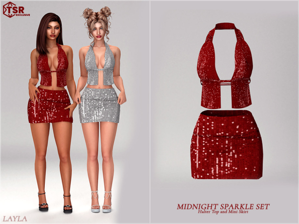 Alpha Layla Midnight Sparkle Set Halter Top and Mini Skirt by Layla - The Sims 4 Custom Content