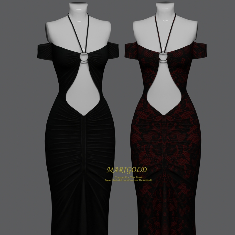 Alpha MARIGOLD TS4_Ravelle Gown by marigoldsims - The Sims 4 Custom Content