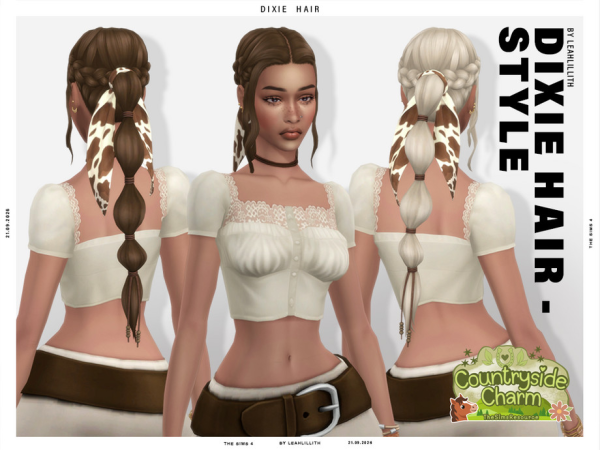 Maxis Match Countryside Charm Dixie Long Bubble Braid Hairstyle by Leah_Lillith - The Sims 4 Custom Content