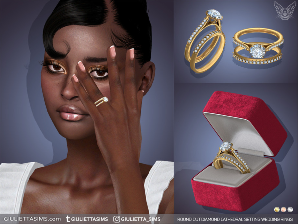 Alpha Round Cut Diamond Cathedral Pave Setting Wedding and Engagement Rings by feyona - The Sims 4 Custom Content
