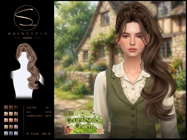 Alpha S CLUB Wavy Ponytail Hairstyle Countryside Charm Club by S - The Sims 4 Custom Content