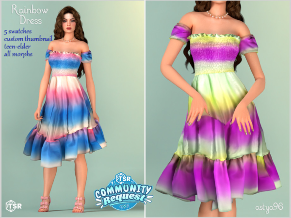 Alpha Rainbow Dress by astya96cc - The Sims 4 Custom Content